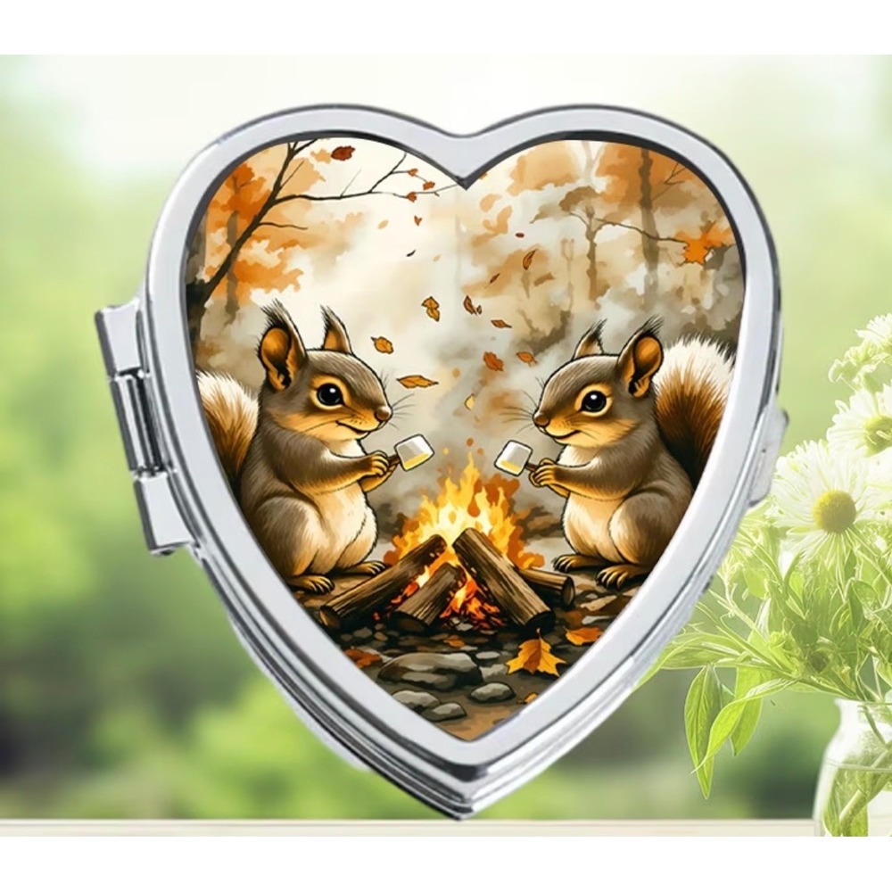 Silver Heart Squirrel Campfire Case Pill Box New